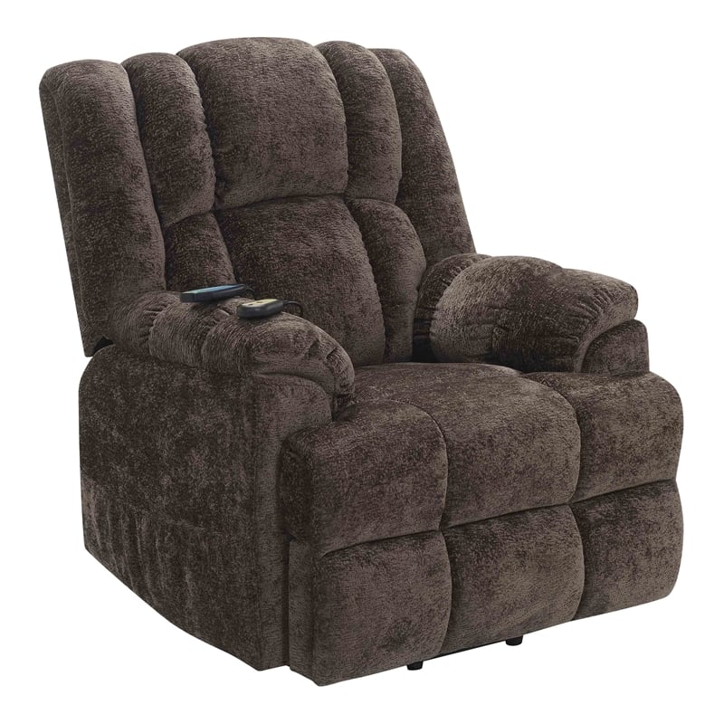 Bowery Hill Velvet Power Recliner with Lift/Heating & Massage in Brown