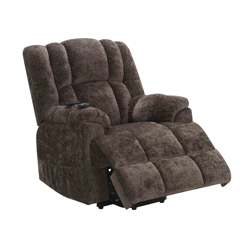 Bowery Hill Velvet Power Recliner with Lift/Heating & Massage in Brown