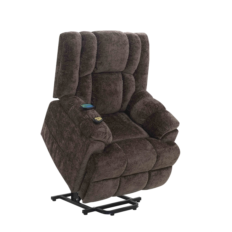 Bowery Hill Velvet Power Recliner with Lift/Heating & Massage in Brown