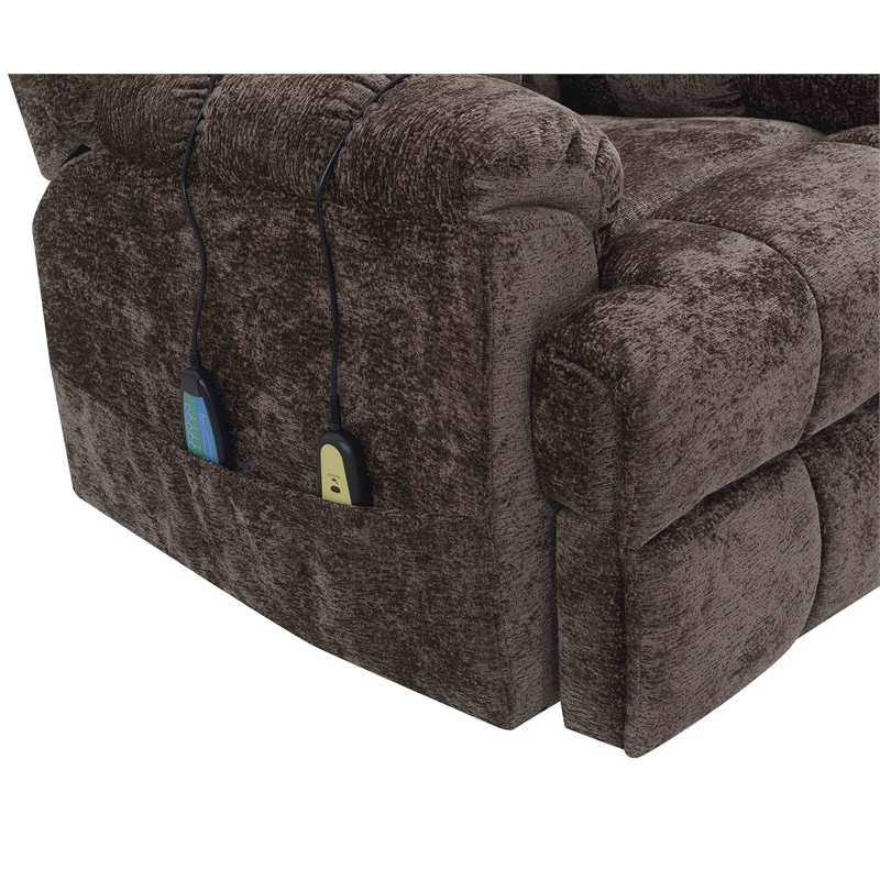 Bowery Hill Velvet Power Recliner with Lift/Heating & Massage in Brown