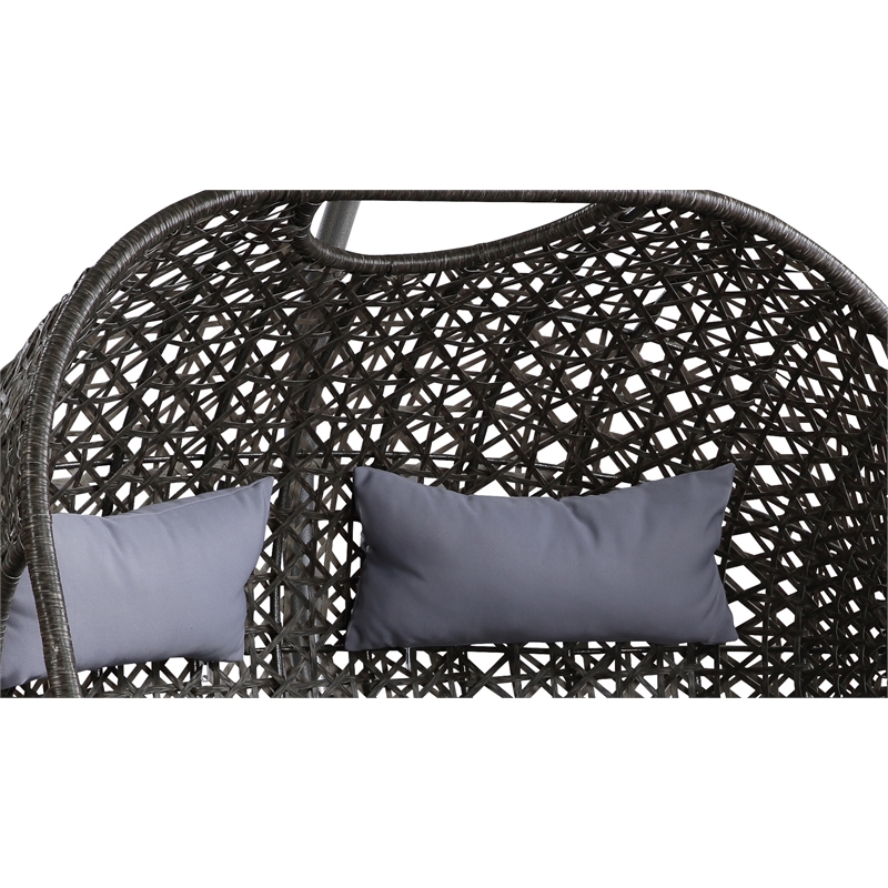 Bowery Hill Hanging Patio Chair with Stand Synthetic Wicker Gray Finish