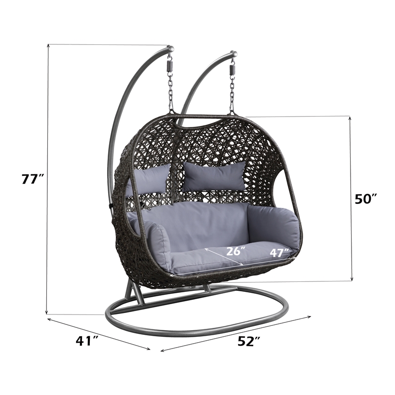 Bowery Hill Hanging Patio Chair with Stand Synthetic Wicker Gray Finish