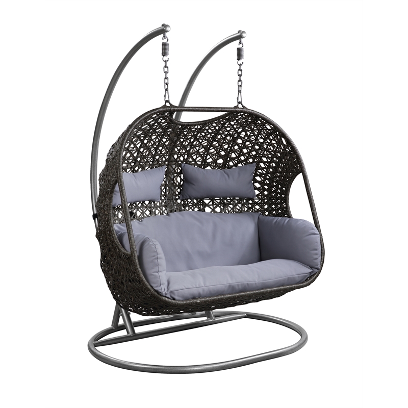 Bowery Hill Hanging Patio Chair with Stand Synthetic Wicker Gray Finish