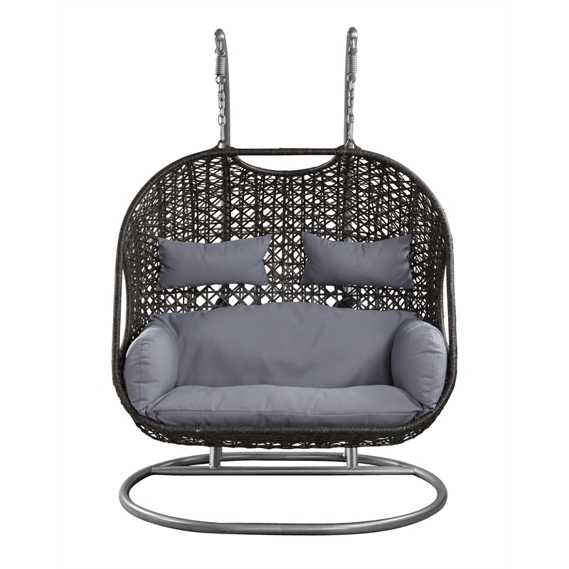 Bowery Hill Hanging Patio Chair with Stand Synthetic Wicker Gray Finish