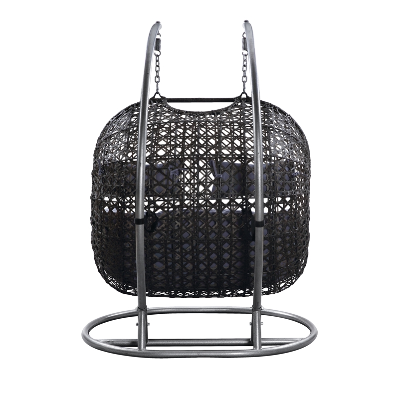 Bowery Hill Hanging Patio Chair with Stand Synthetic Wicker Gray Finish