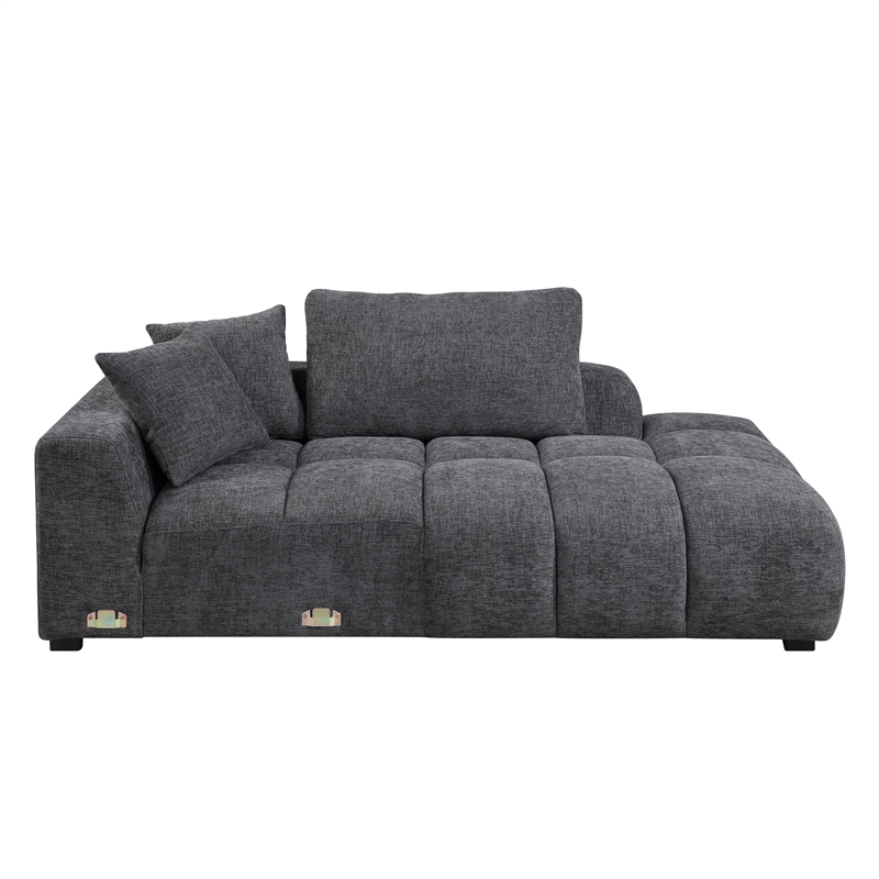 Bowery Hill Linen Upholstered Gray Sectional Sofa with Pillows