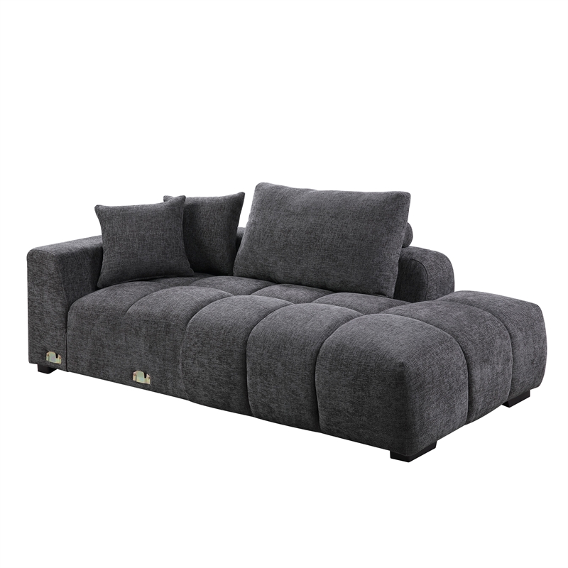 Bowery Hill Linen Upholstered Gray Sectional Sofa with Pillows