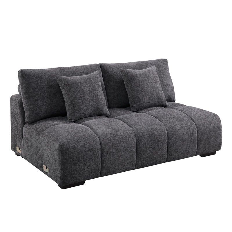 Bowery Hill Linen Upholstered Gray Sectional Sofa with Pillows