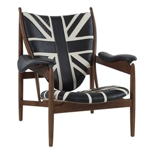 Bowery Hill Accent Chair in Antique Slate Leather & Old Oak with Nailhead