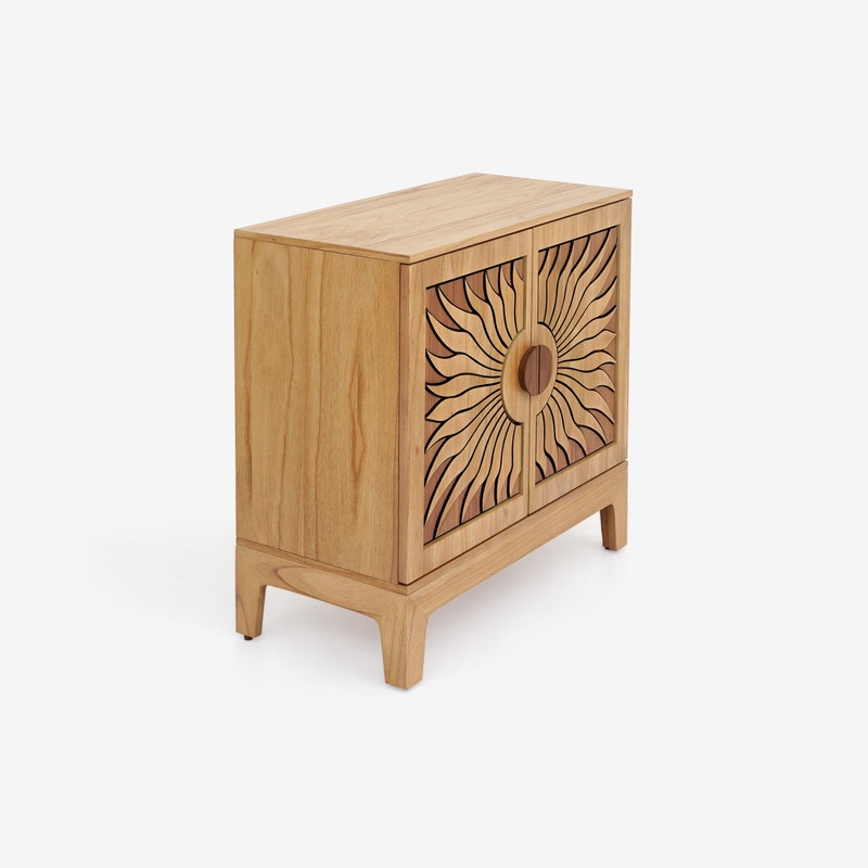 Bowery Hill Solid Wood Cabinet in Natural Oak with Sunburst Pattern