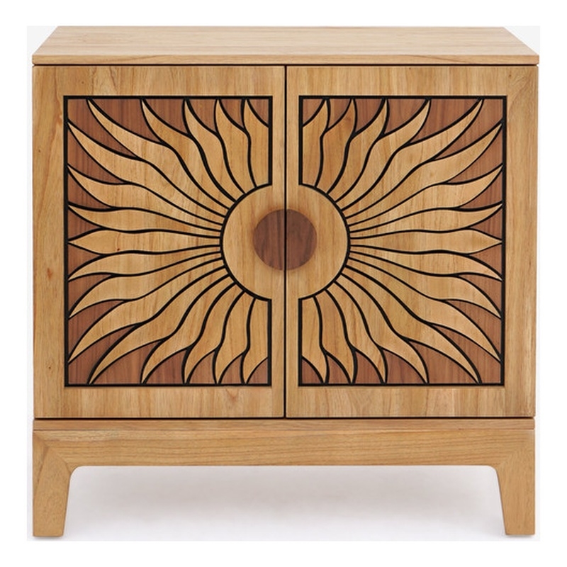 Bowery Hill Solid Wood Cabinet in Natural Oak with Sunburst Pattern