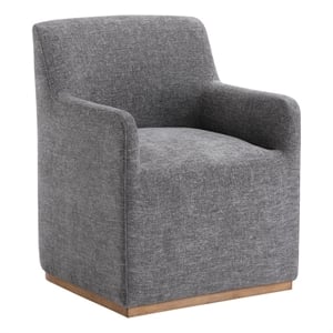 Bowery Hill Arm Chair with Casters in Gray Linen and Wood Trim