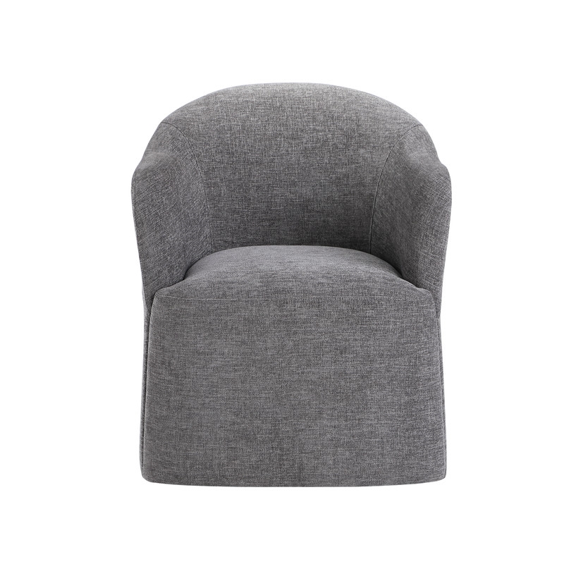 Bowery Hill Barrel Back Dining Arm Chair in Gray Linen with Swivel Base
