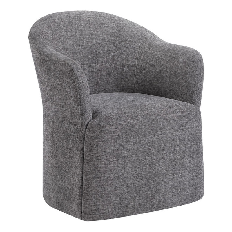 Bowery Hill Barrel Back Dining Arm Chair in Gray Linen with Swivel Base