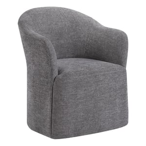 Bowery Hill Barrel Back Dining Arm Chair in Gray Linen with Swivel Base