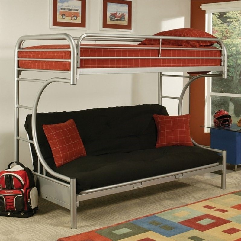 Bowery Hill Twin Over Full/Futon Metal Bunk Bed in Silver Finish