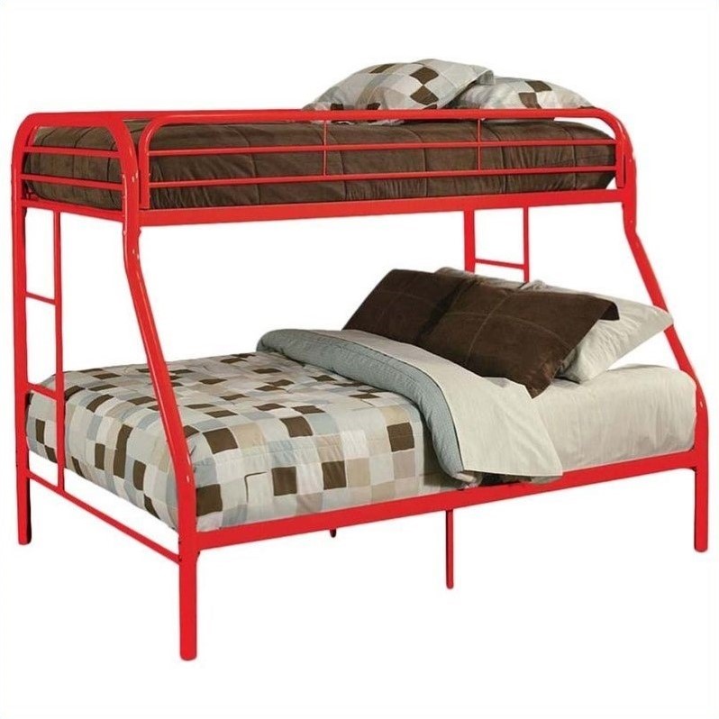 Bowery Hill Twin Over Full Metal Bunk Bed in Red with Side Ladders
