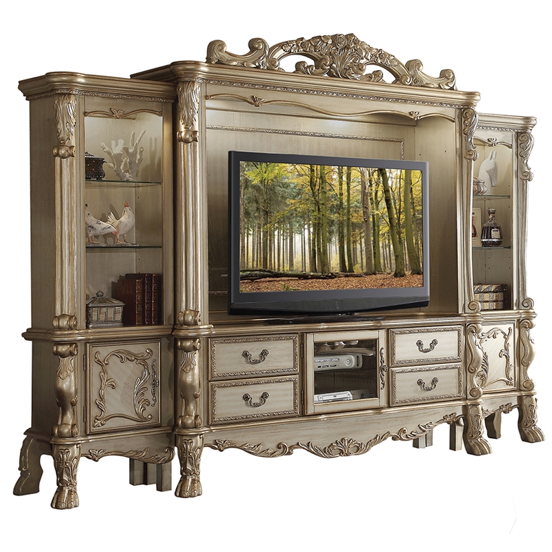 Bowery Hill Entertainment Center with Storage in Gold Patina & Bone