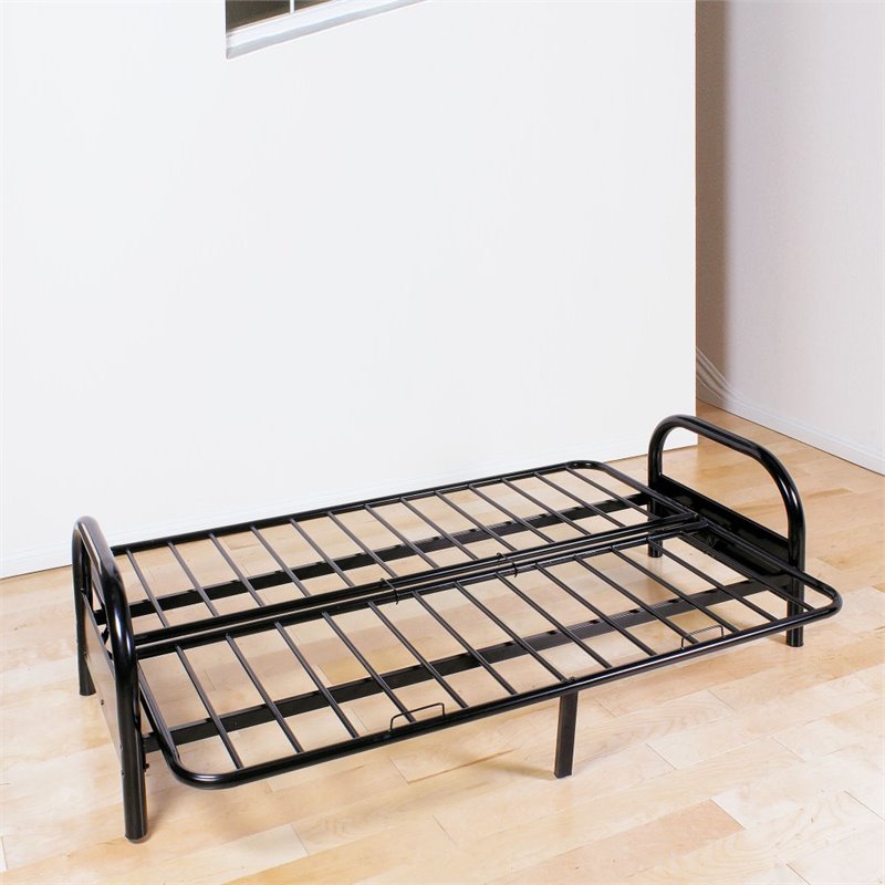 Bowery Hill Adjustable Futon Frame in Black Metal for Full-Size Mattress