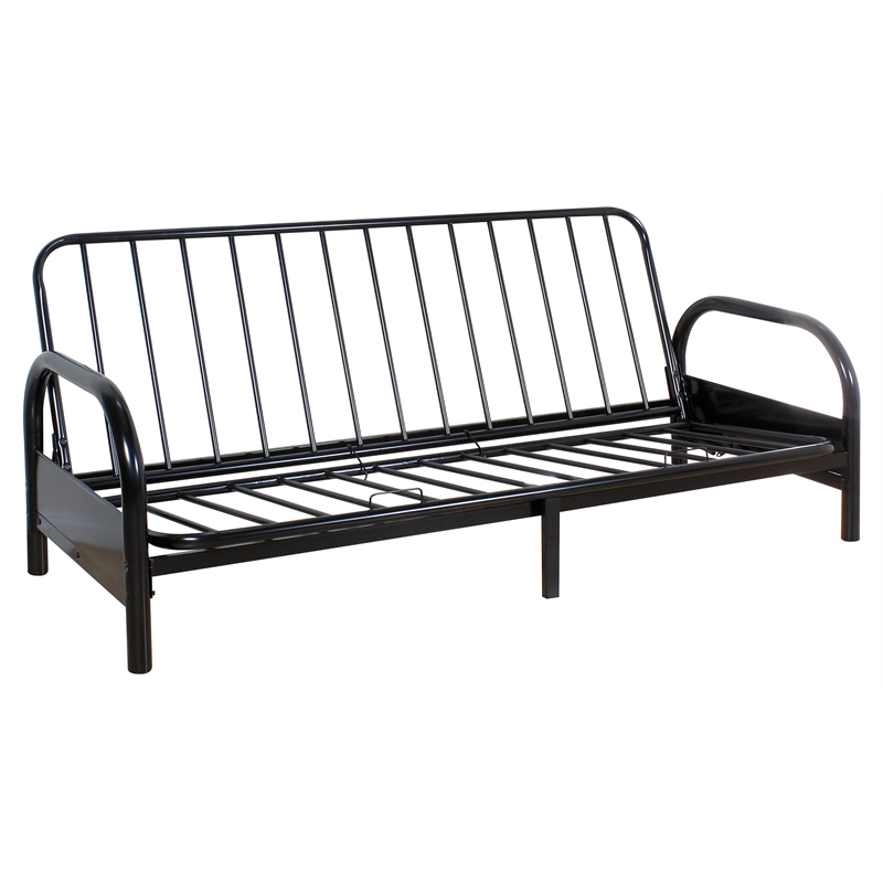 Bowery Hill Adjustable Futon Frame in Black Metal for Full-Size Mattress