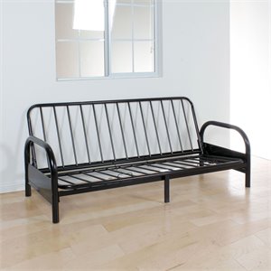 Bowery Hill Adjustable Futon Frame in Black Metal for Full-Size Mattress