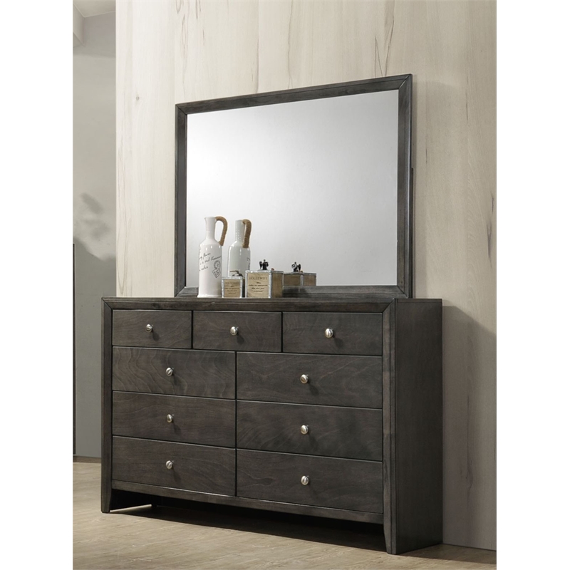 Bowery Hill Horizontal Dresser Mirror with Wooden Frame in Gray