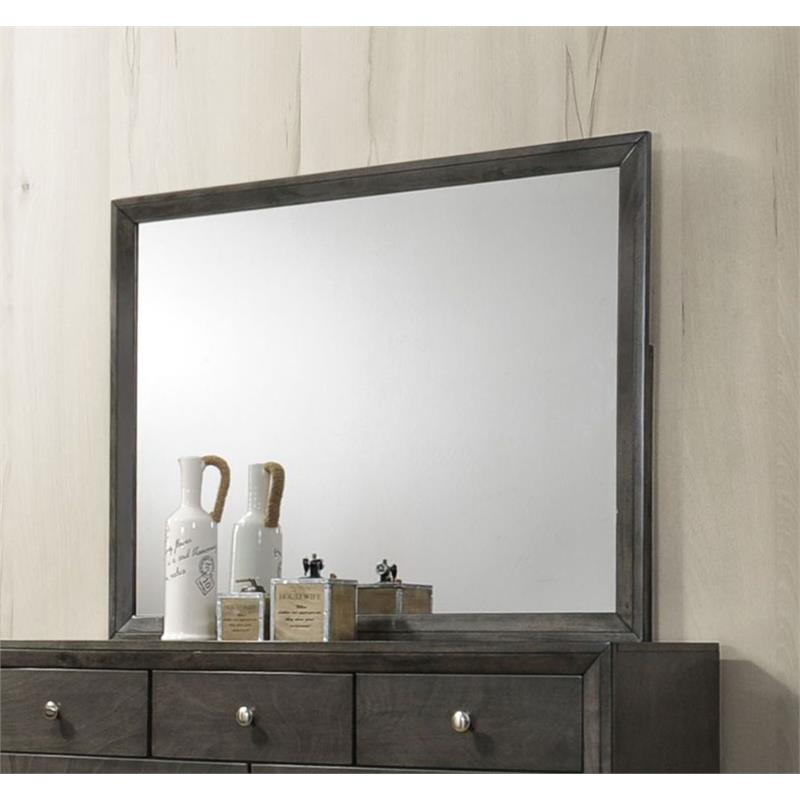 Bowery Hill Horizontal Dresser Mirror with Wooden Frame in Gray