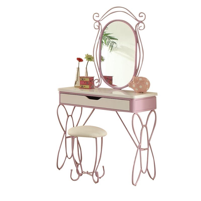Bowery Hill Metal Tube Vanity Set in White and Light Purple with Bench