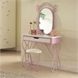 Bowery Hill Metal Tube Vanity Set in White and Light Purple with Bench