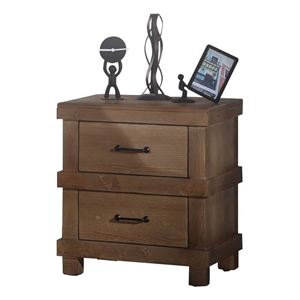 Bowery Hill Wood Nightstand with 2 Drawers in Antique Oak and Metal Handles