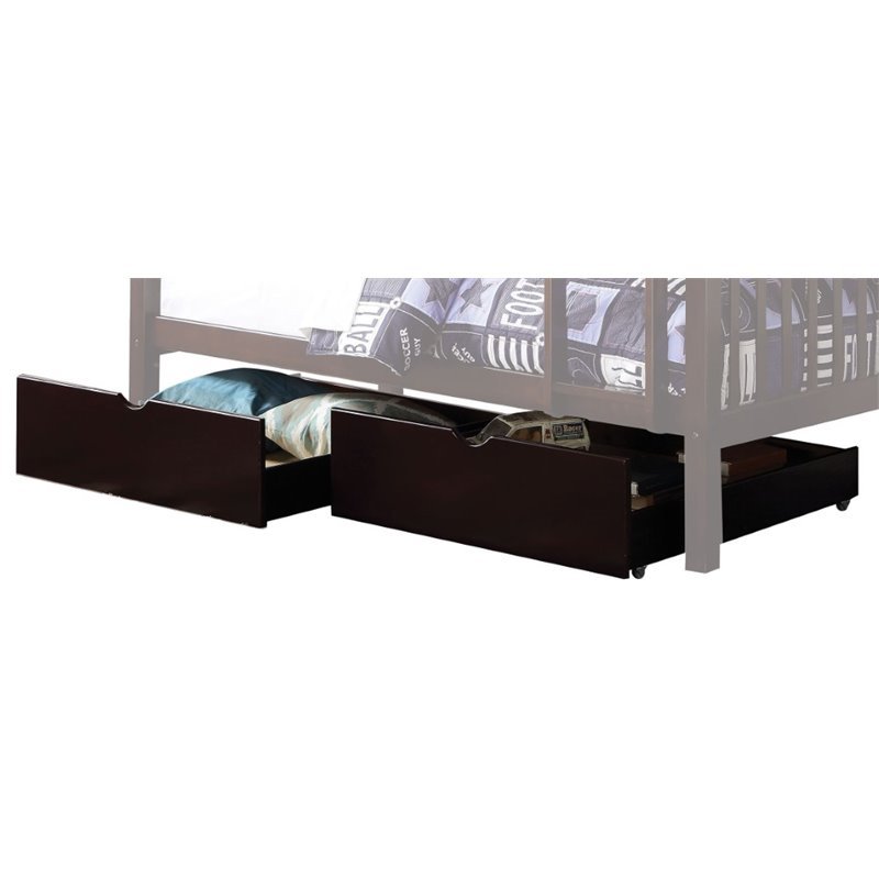 Bowery Hill 2 Piece Underbed Drawer Set in Espresso Wood with Pine Build