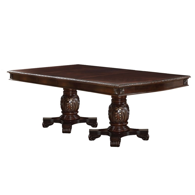 Bowery Hill Double Pedestal Dining Table with Decorative Base in Espresso