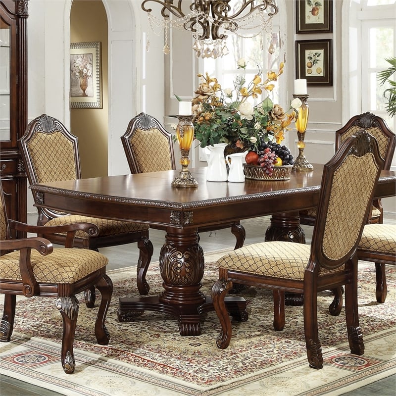 Bowery Hill Double Pedestal Dining Table with Decorative Base in Espresso