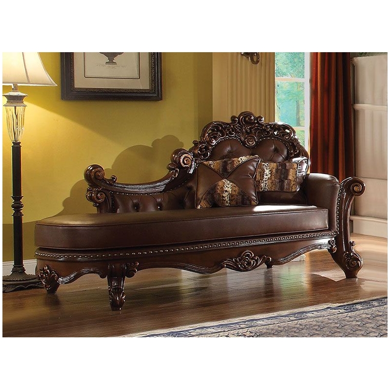 Bowery Hill Chaise with Tufted Back and 2 Pillows in Cherry Finish