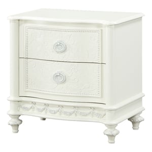 Bowery Hill 2-Drawer Pine Wood Nightstand in Ivory with Floral Details