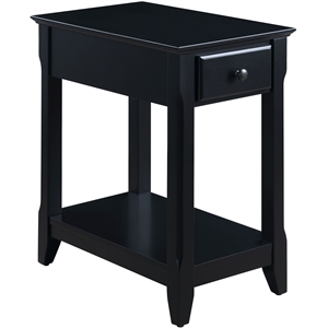 Bowery Hill Wooden Accent Table with Drawer and Shelf in Black
