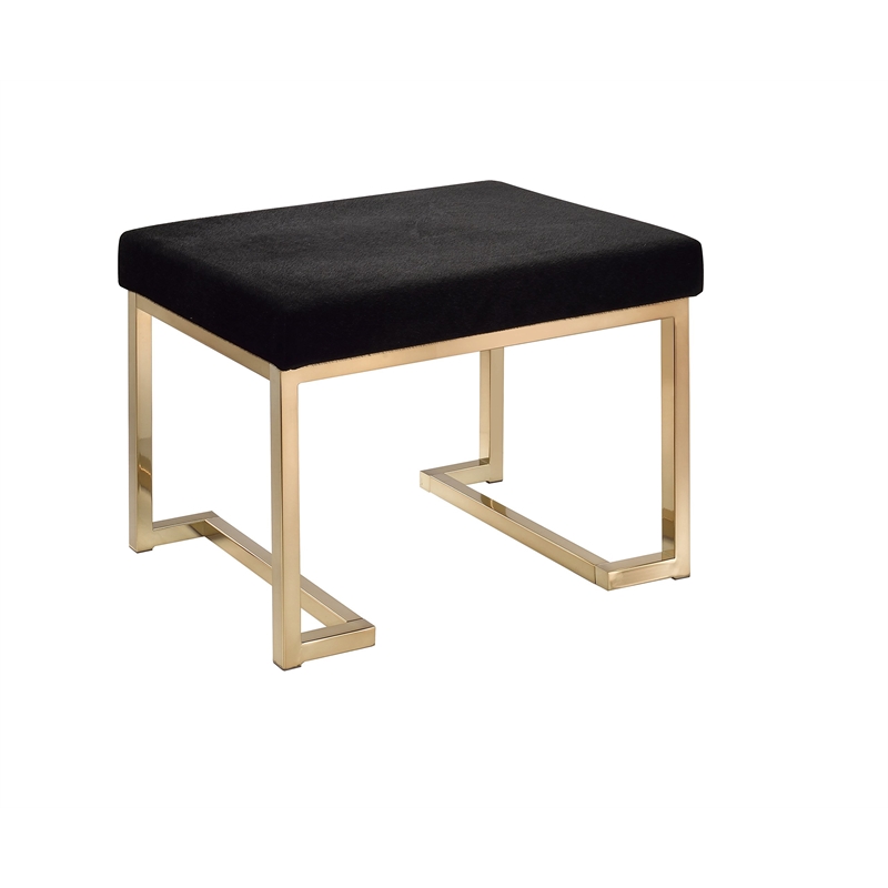 Bowery Hill Rectangular Ottoman with Padded Black Seat and Champagne Base