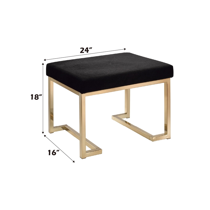 Bowery Hill Rectangular Ottoman with Padded Black Seat and Champagne Base