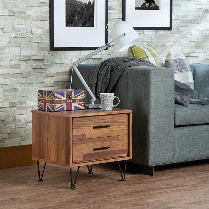 Bowery Hill 2-Drawer Nightstand with 'V' Shaped Metal Legs in Walnut