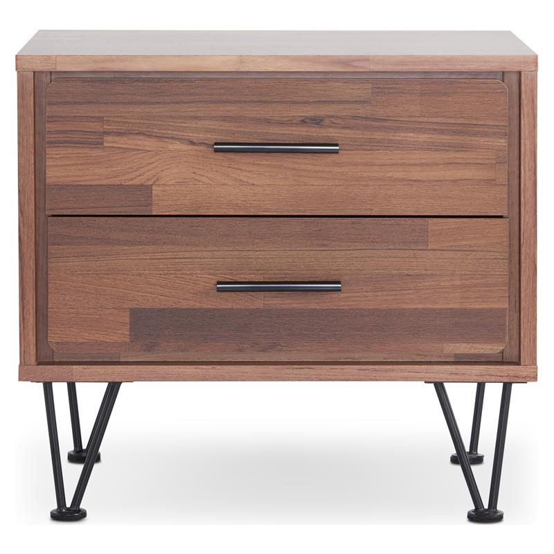 Bowery Hill 2-Drawer Nightstand with 'V' Shaped Metal Legs in Walnut