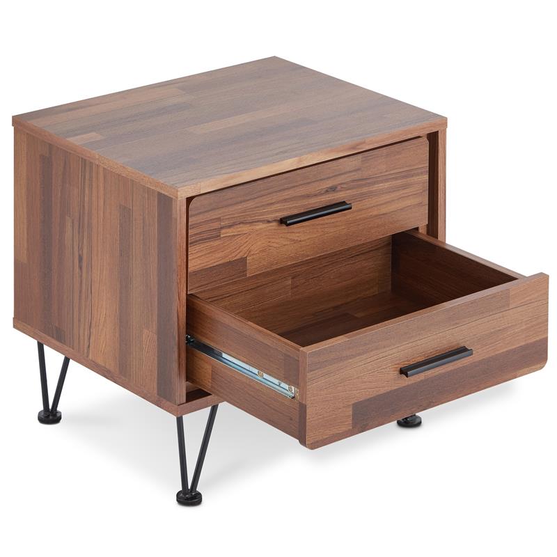 Bowery Hill 2-Drawer Nightstand with 'V' Shaped Metal Legs in Walnut