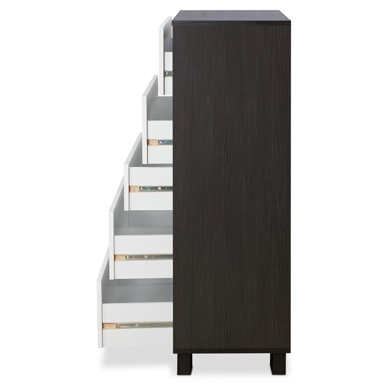 Bowery Hill Wooden Rectangular Chest with 5 Drawers in White and Espresso
