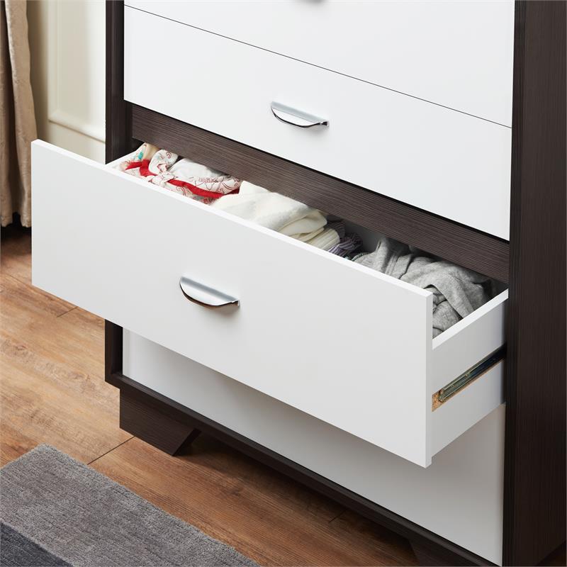 Bowery Hill Wooden Rectangular Chest with 5 Drawers in White and Espresso