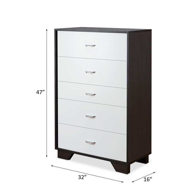 Bowery Hill Wooden Rectangular Chest with 5 Drawers in White and Espresso