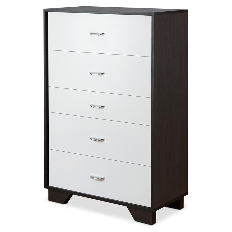 Bowery Hill Wooden Rectangular Chest with 5 Drawers in White and Espresso