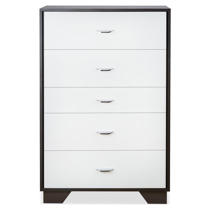 Bowery Hill Wooden Rectangular Chest with 5 Drawers in White and Espresso