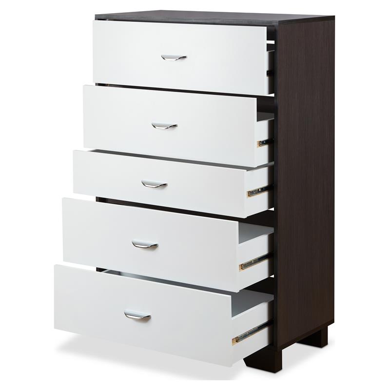 Bowery Hill Wooden Rectangular Chest with 5 Drawers in White and Espresso