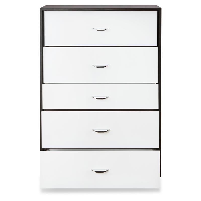 Bowery Hill Wooden Rectangular Chest with 5 Drawers in White and Espresso