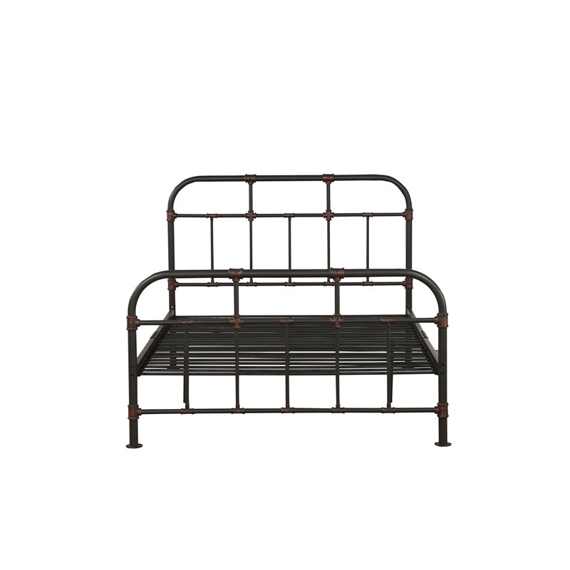 Bowery Hill Full Spindle Bed with Metal Frame in Sandy Gray and Copper