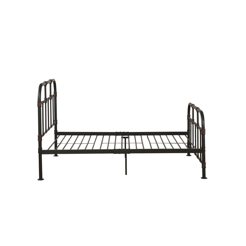 Bowery Hill Full Spindle Bed with Metal Frame in Sandy Gray and Copper